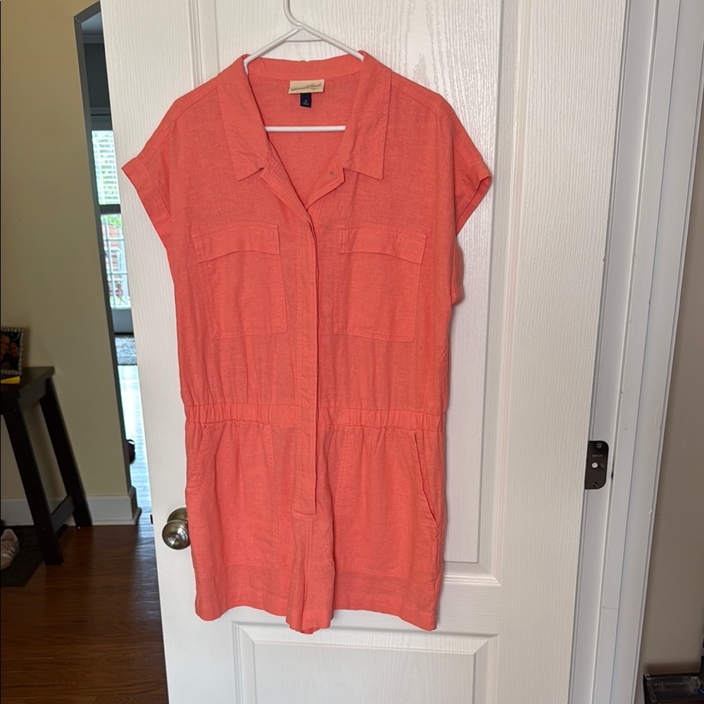 Coral Short Sleeve Button-Up Romper